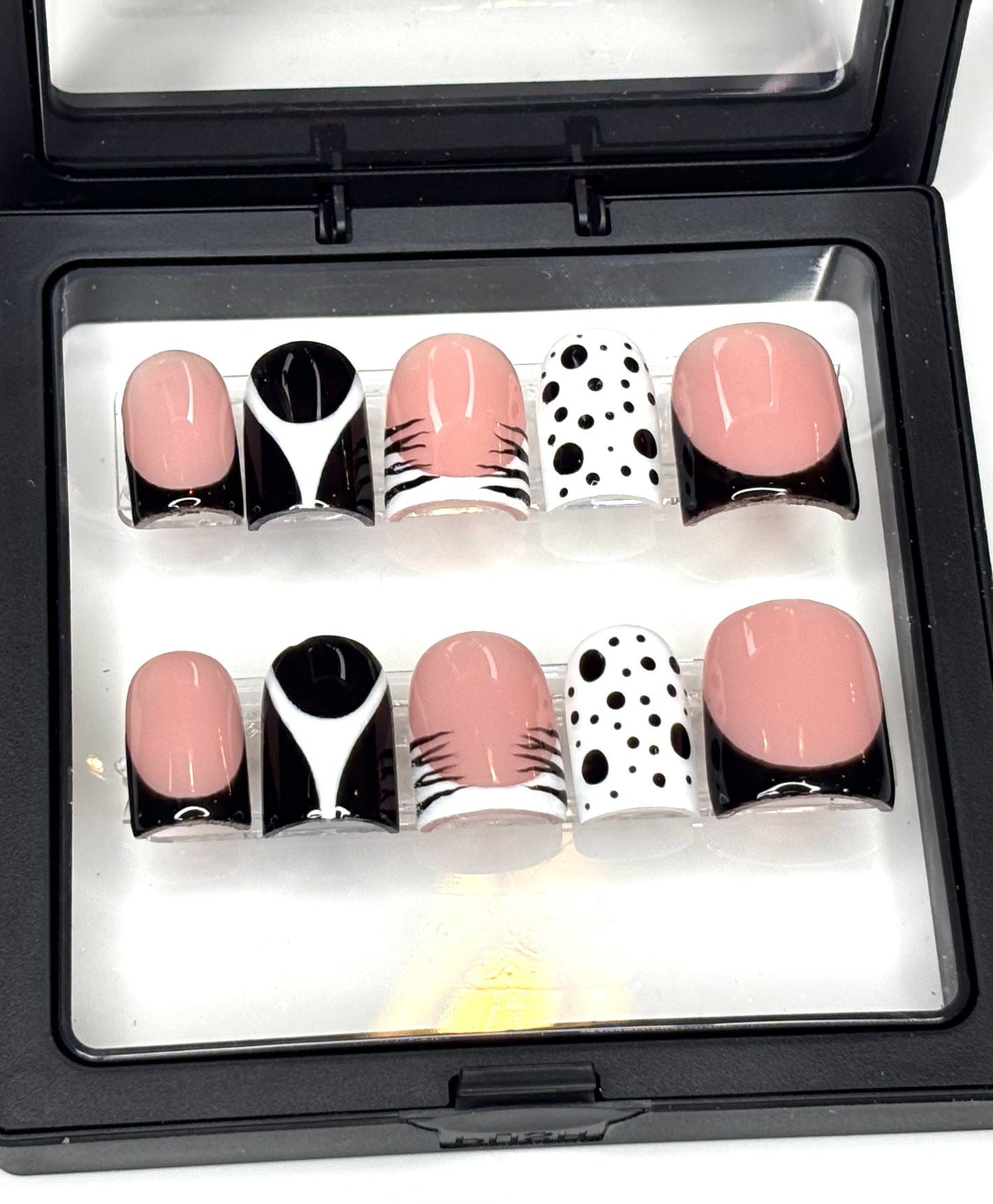 Black& White Abstract,  Short Nails, Handmade