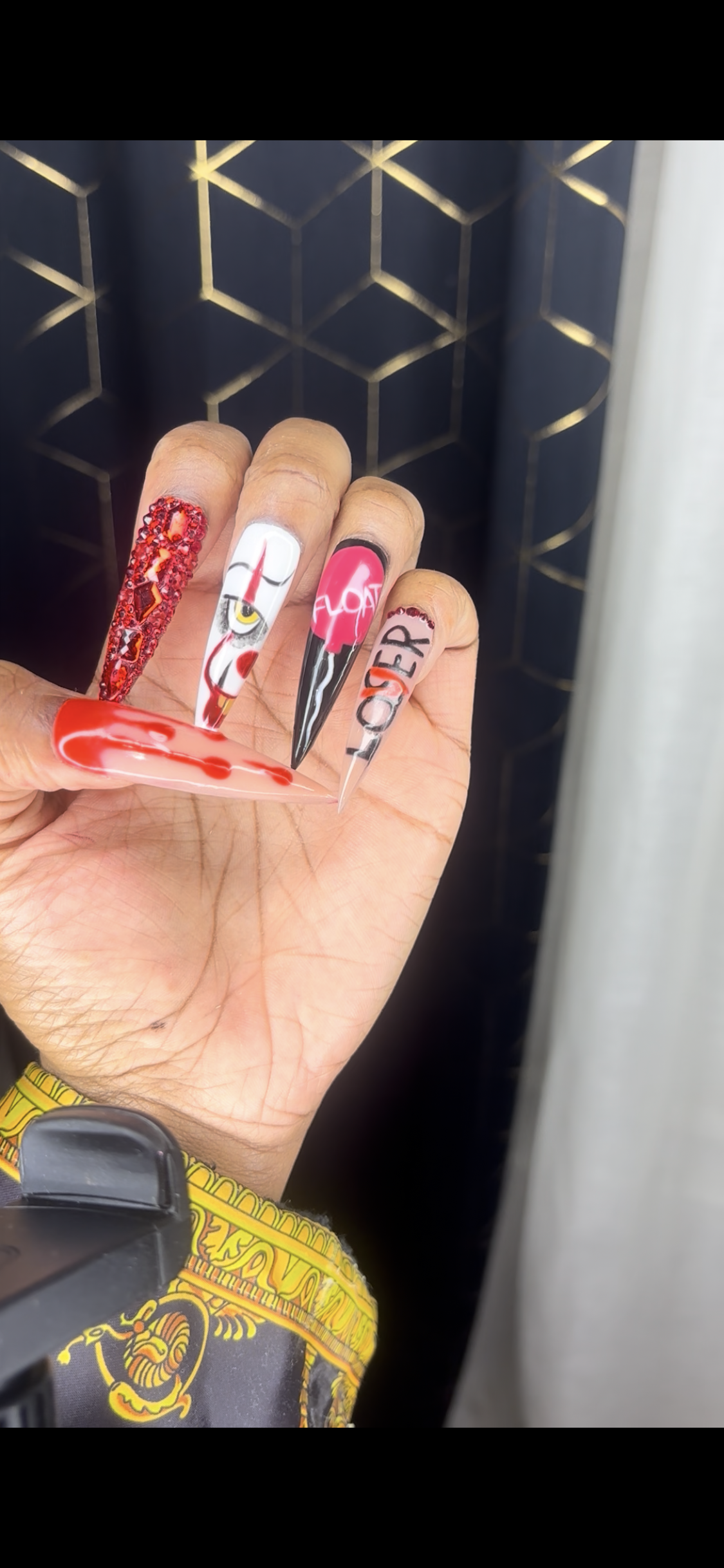 Halloween Nails, It Character Nails, Long Stiletto Nails