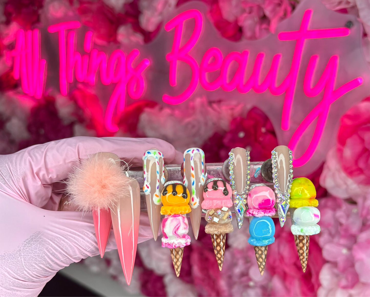 Ice Cream Drip, Bling Nails, 2XL Stilettos, Handmade Press Ons