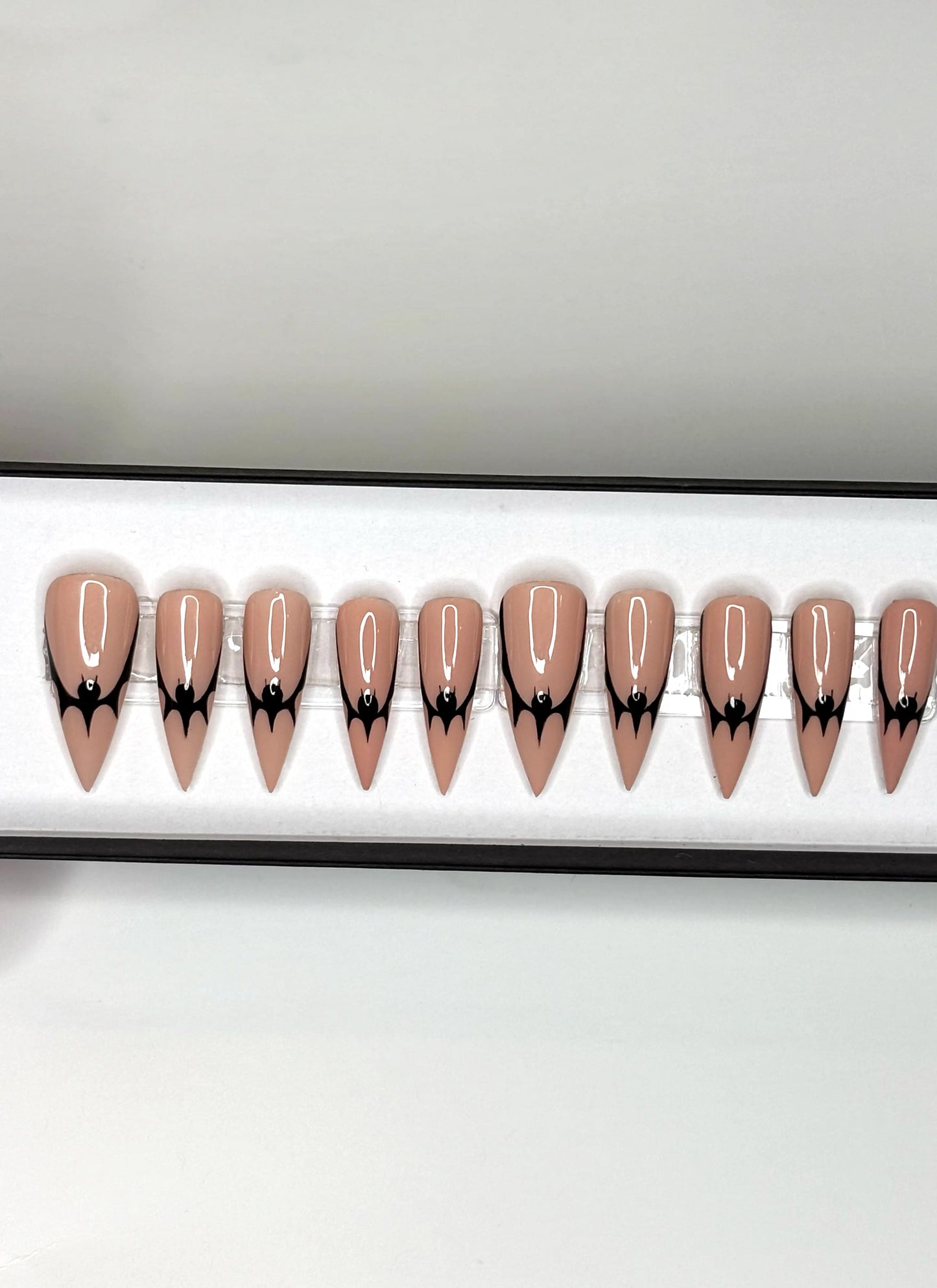 Halloween Bat Frenchie, Medium Length Stiletto Nail