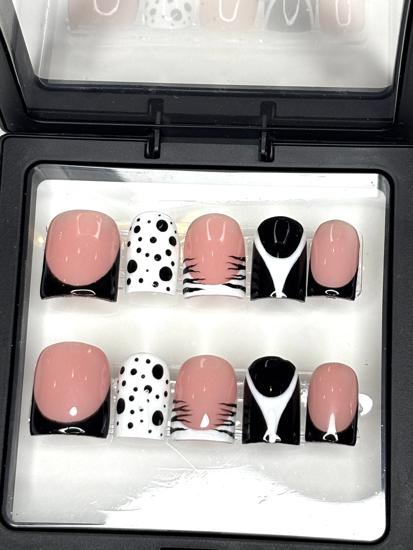 Black& White Abstract,  Short Nails, Handmade