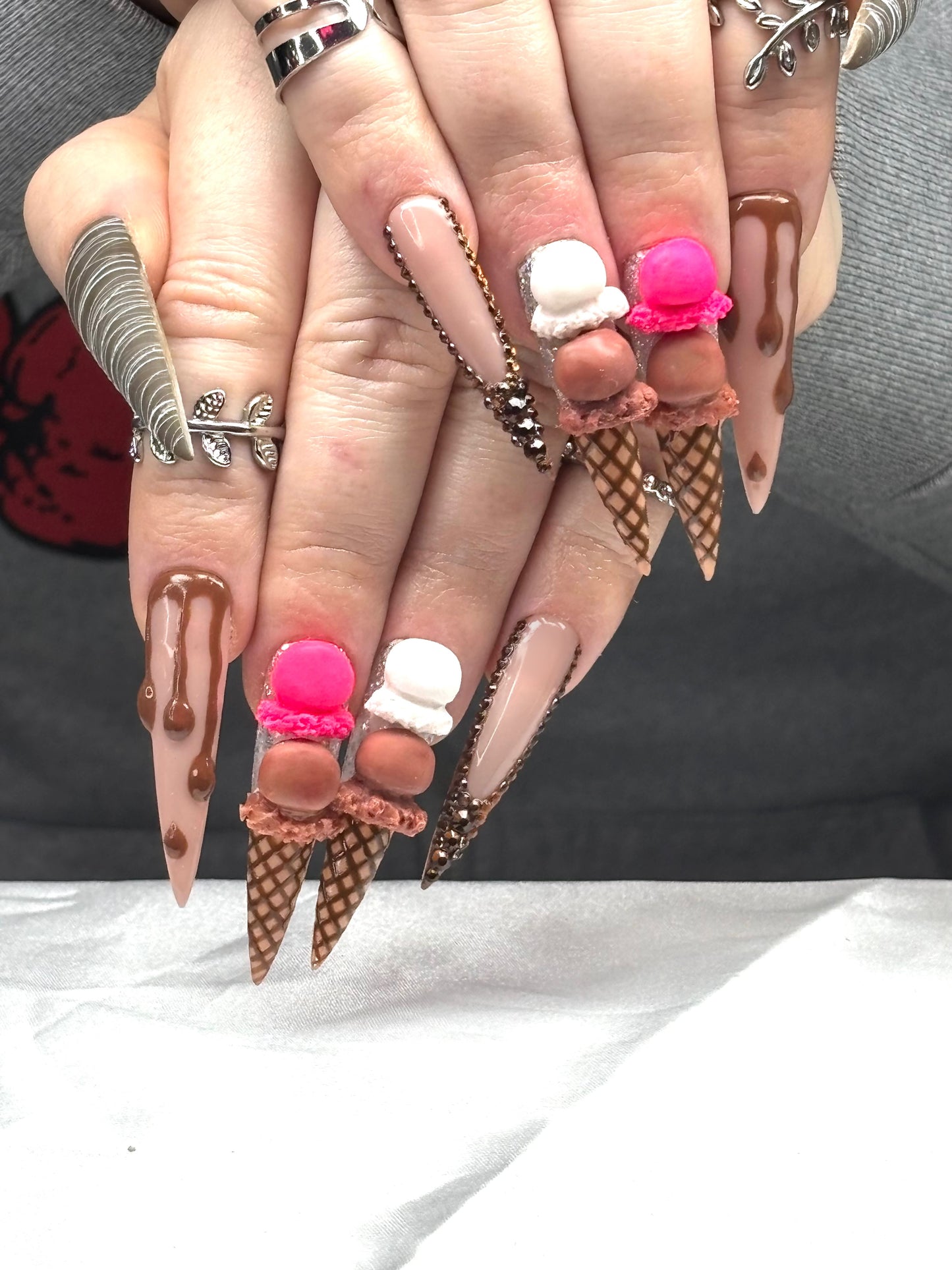 Ice Cream Drip Nails, Long Stilettos Nails, Handmade Press On Nails