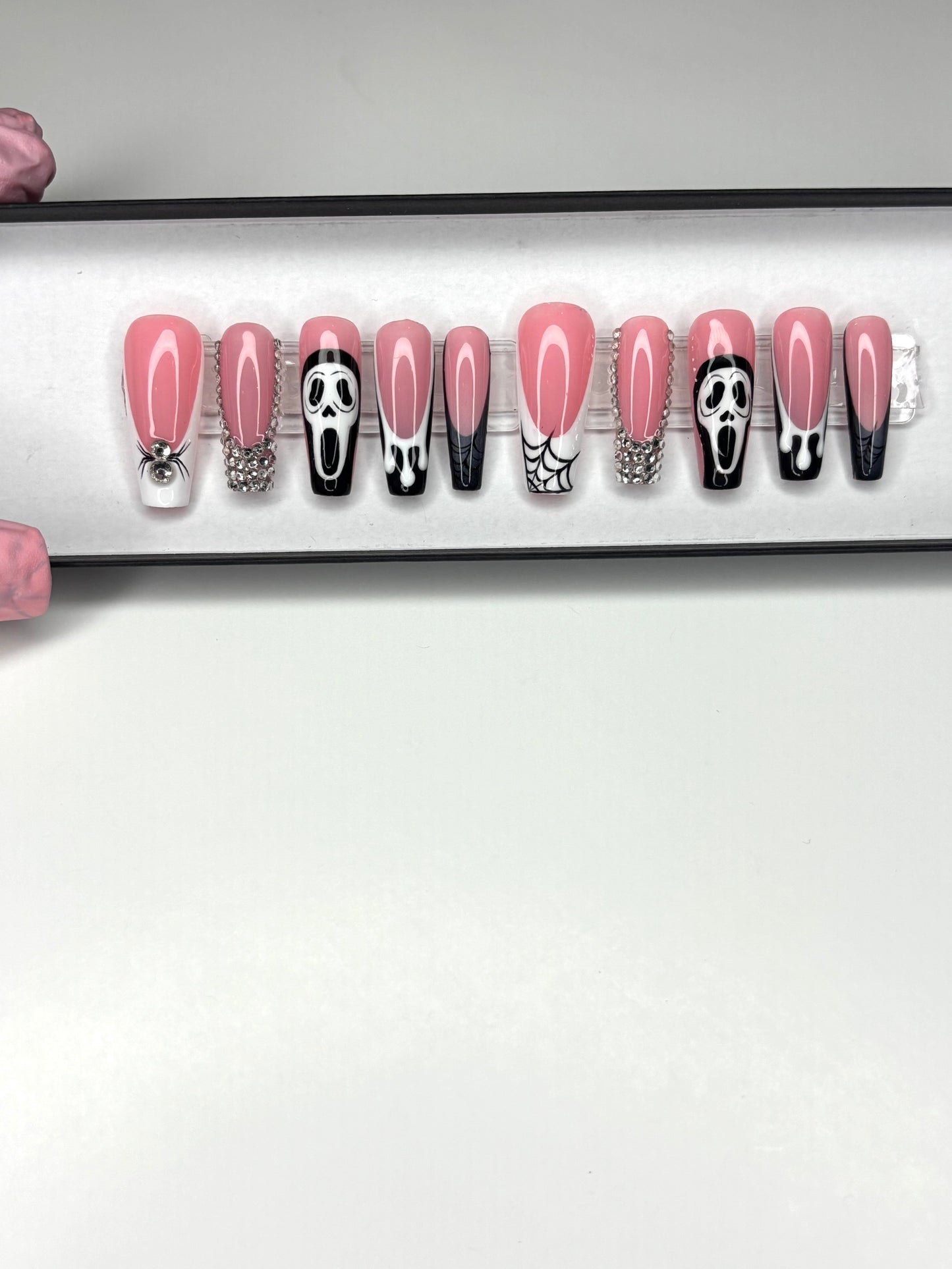 Halloween Nails, Medium Coffin Nails, Hand painted Nails
