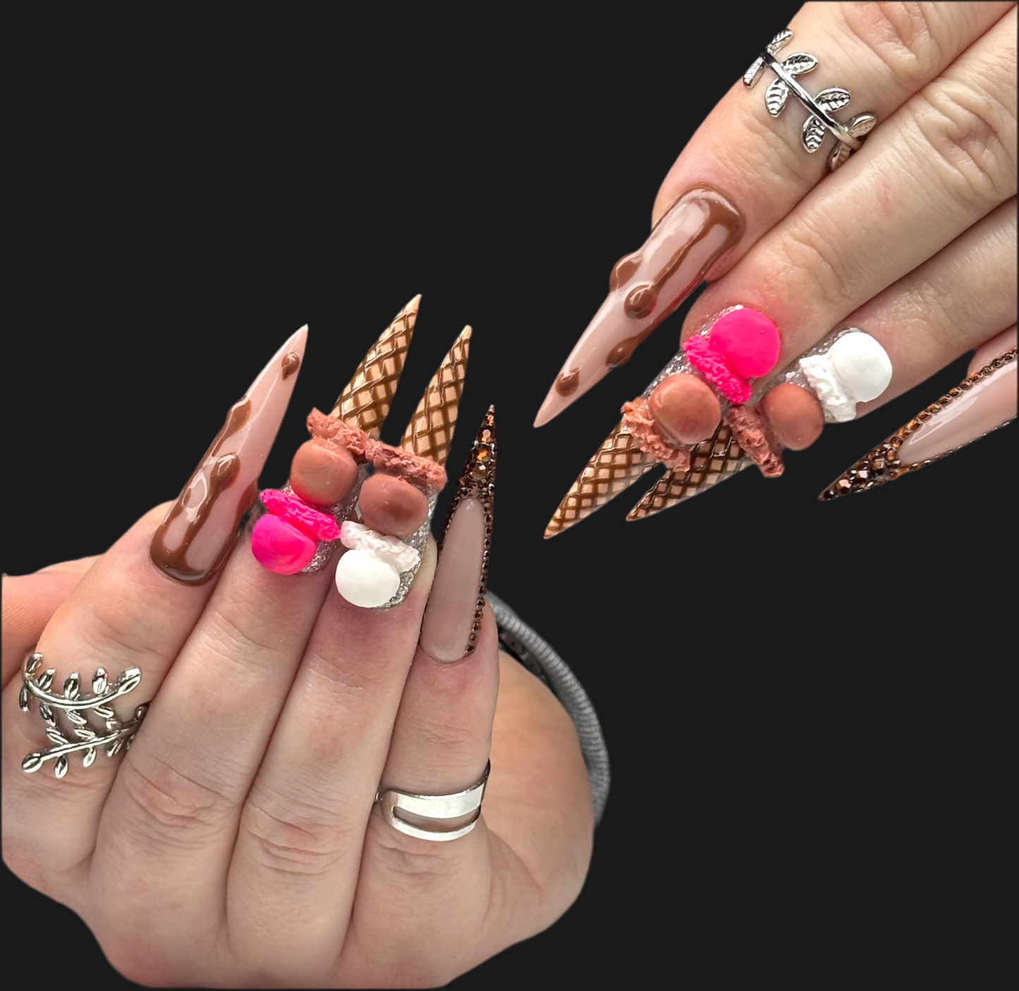 Ice Cream Drip Nails, Long Stilettos Nails, Handmade Press On Nails