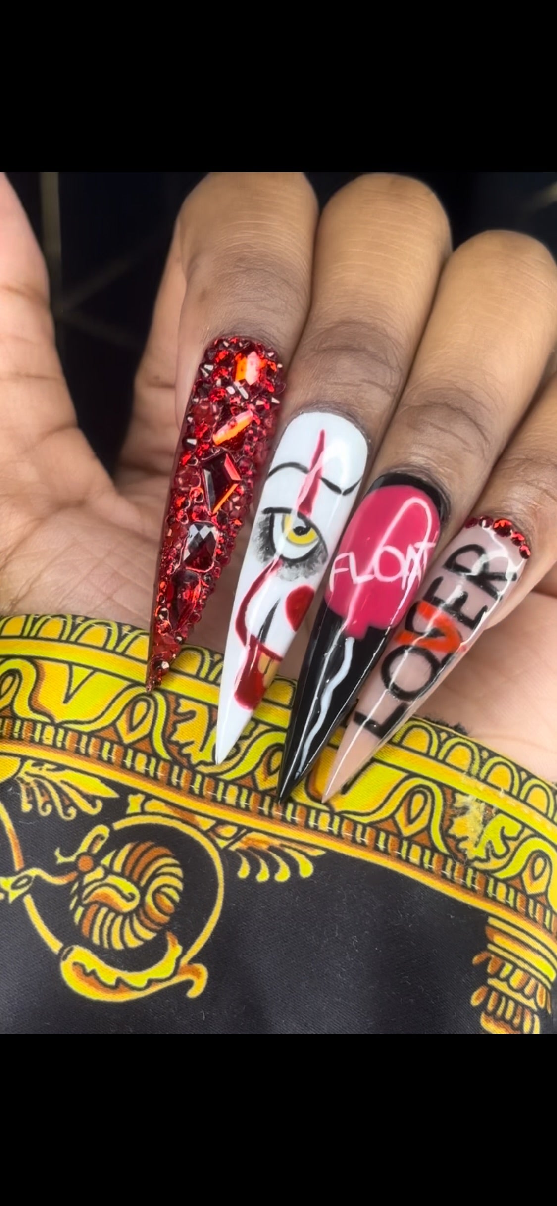 Halloween Nails, It Character Nails, Long Stiletto Nails